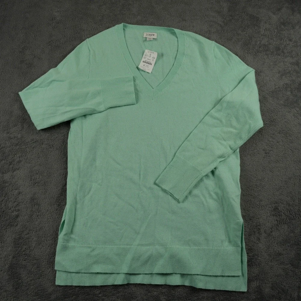 J.Crew Sweater Women XS Green V-Neck Tunic Wool Blend Long Sleeve Easter Color